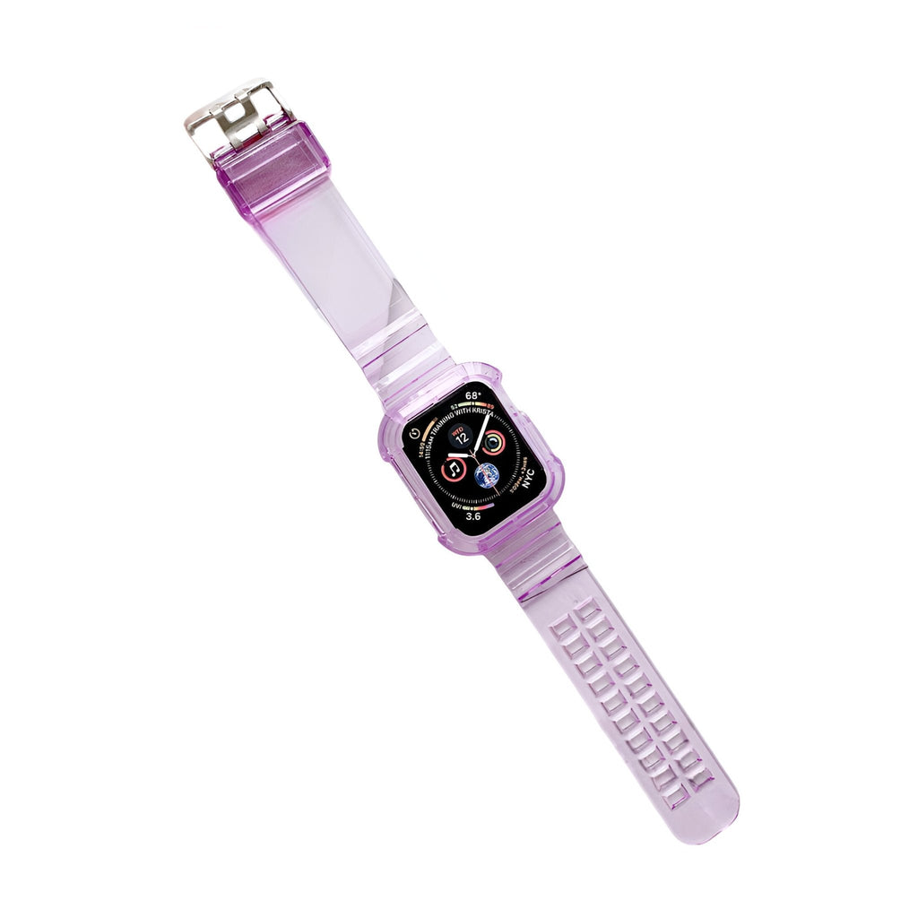 Bracelet Apple Watch silicone violet clair pour femme, modèle Indra, taille ajustable.