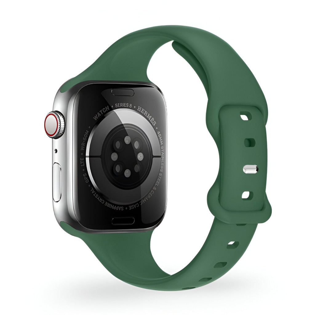 Bracelet Apple Watch silicone vert forêt pour femme, modèle Kairo, taille 38-42 mm.