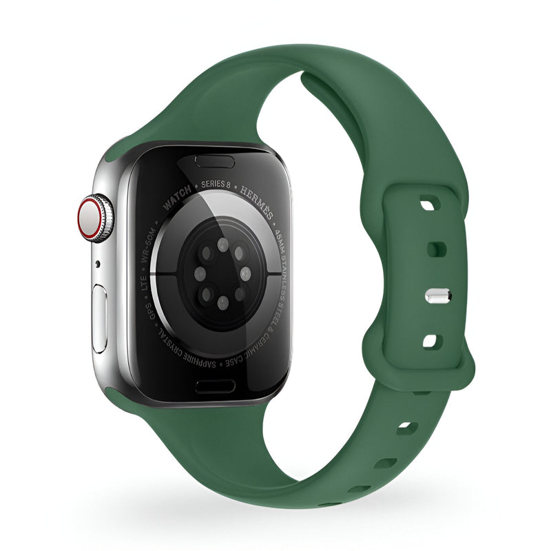 Bracelet Apple Watch silicone vert forêt pour femme, modèle Kairo, taille 38-42 mm.