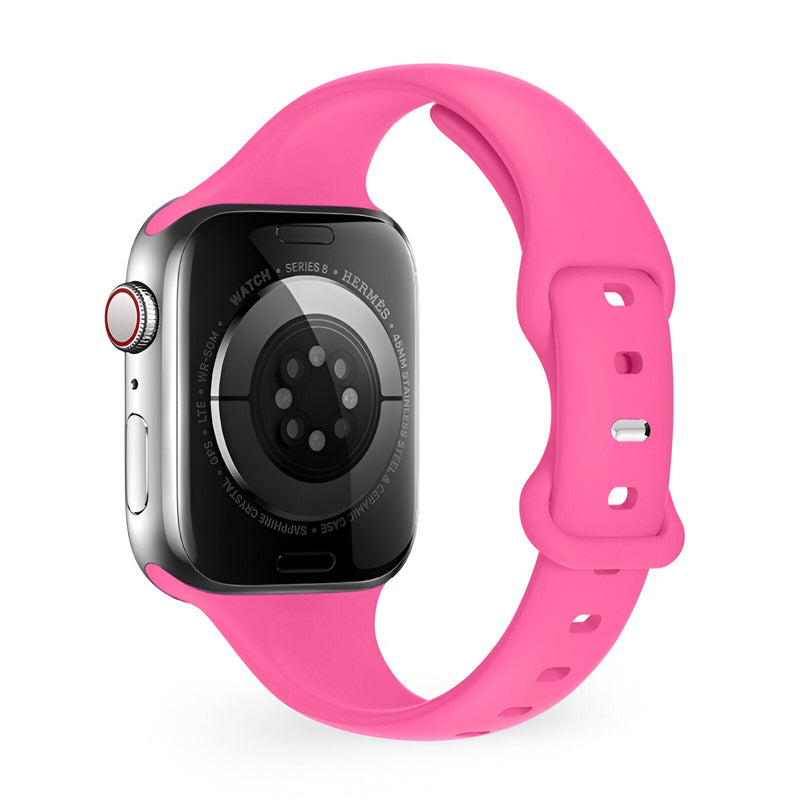 Bracelet Apple Watch silicone rose vif modèle Kairo pour femme, taille 38-42 mm.