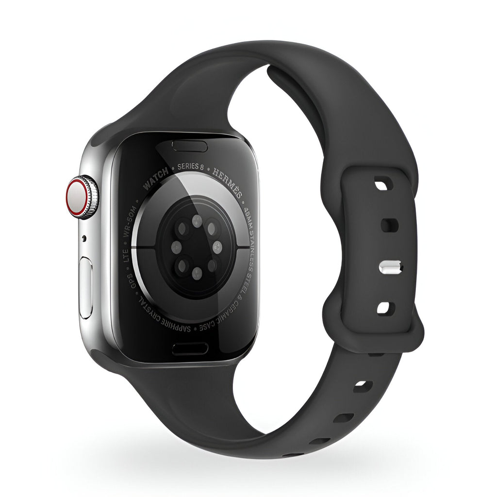 Bracelet Apple Watch en silicone noir pour femme, modèle Kairo, taille 38-42 mm.