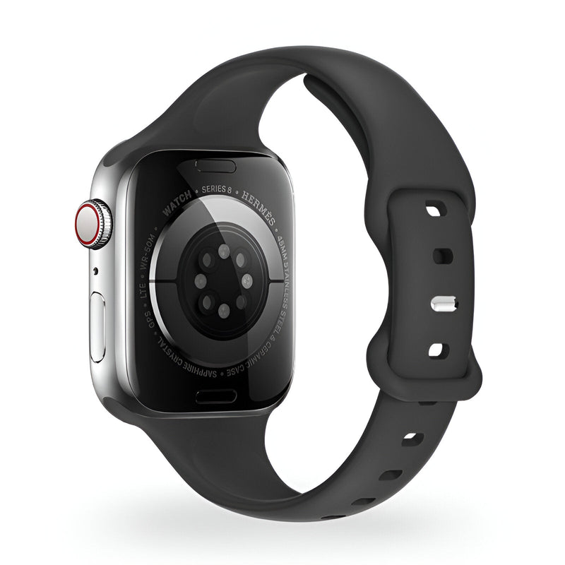Bracelet Apple Watch en silicone noir pour femme, modèle Kairo, taille 38-42 mm.