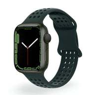 Bracelet Apple Watch en silicone vert foncé perforé pour femme, modèle Yara, taille 43-49 mm.