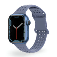 Bracelet Apple Watch en silicone bleu clair perforé, modèle Yara, taille 38 à 42 mm.