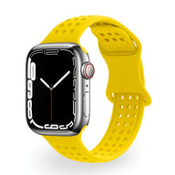 Bracelet Apple Watch en silicone jaune vif avec perforations, modèle Yara pour femme, taille 38-42 mm.