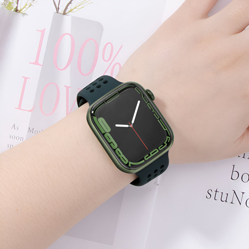 Bracelet Apple Watch silicone noir avec perforations pour femme modèle Yara taille 38-42 mm.