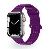 Bracelet silicone violet perforé pour Apple Watch, femme, modèle Yara, taille 38-42 mm.