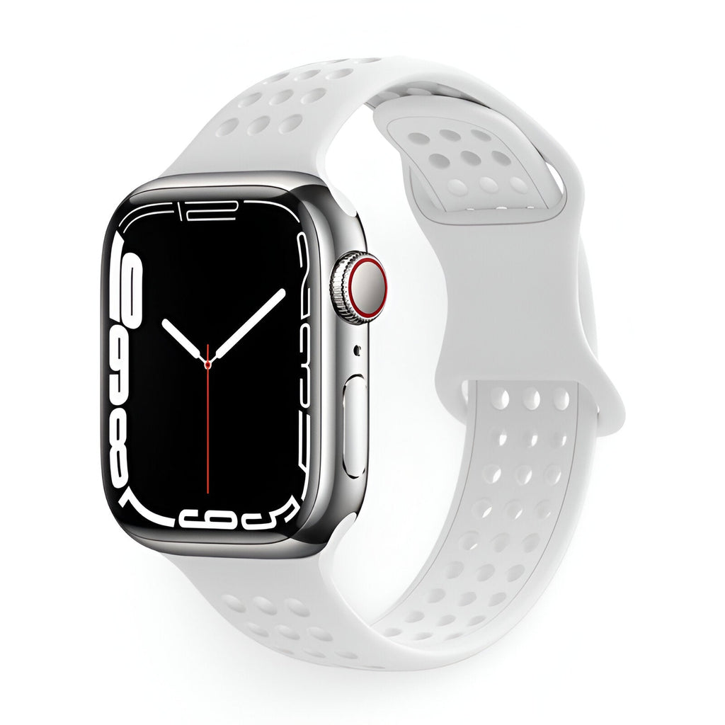Bracelet Apple Watch en silicone blanc à perforations pour femme, modèle Yara, taille 38-42 mm.