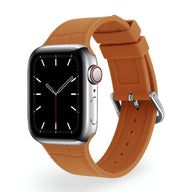 Bracelet en silicone couleur café pour Apple Watch, modèle femme Zora, style texturé.
