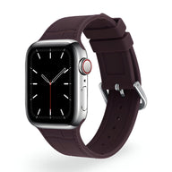 Bracelet en silicone bordeaux pour Apple Watch, style Zora, boucle argentée, pour femme, taille 38-42 mm.