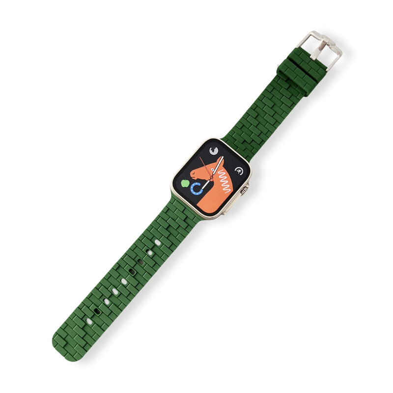 Bracelet Apple Watch en silicone vert style brique avec boucle argentée pour femme modèle Talyn.