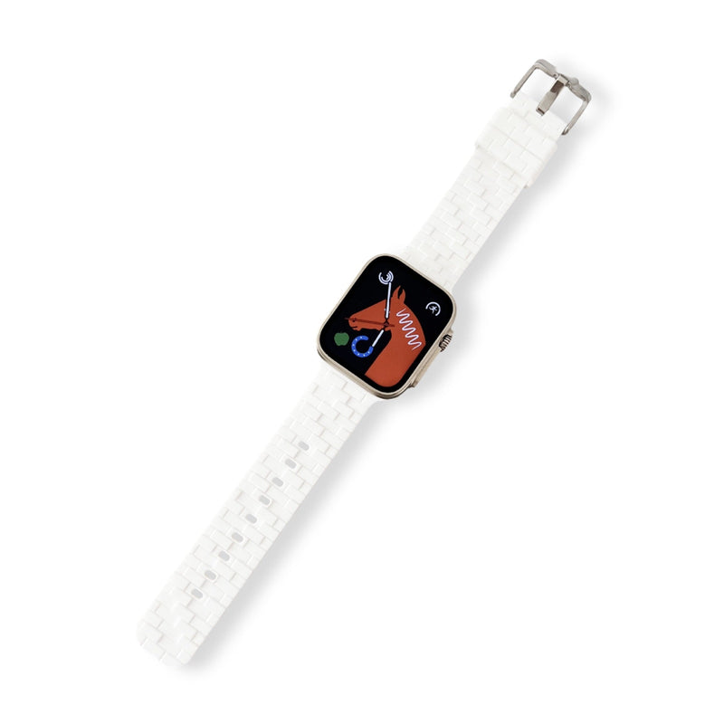 Bracelet Apple Watch en silicone blanc style brique pour femme, modèle Talyn, taille 38-42 mm.