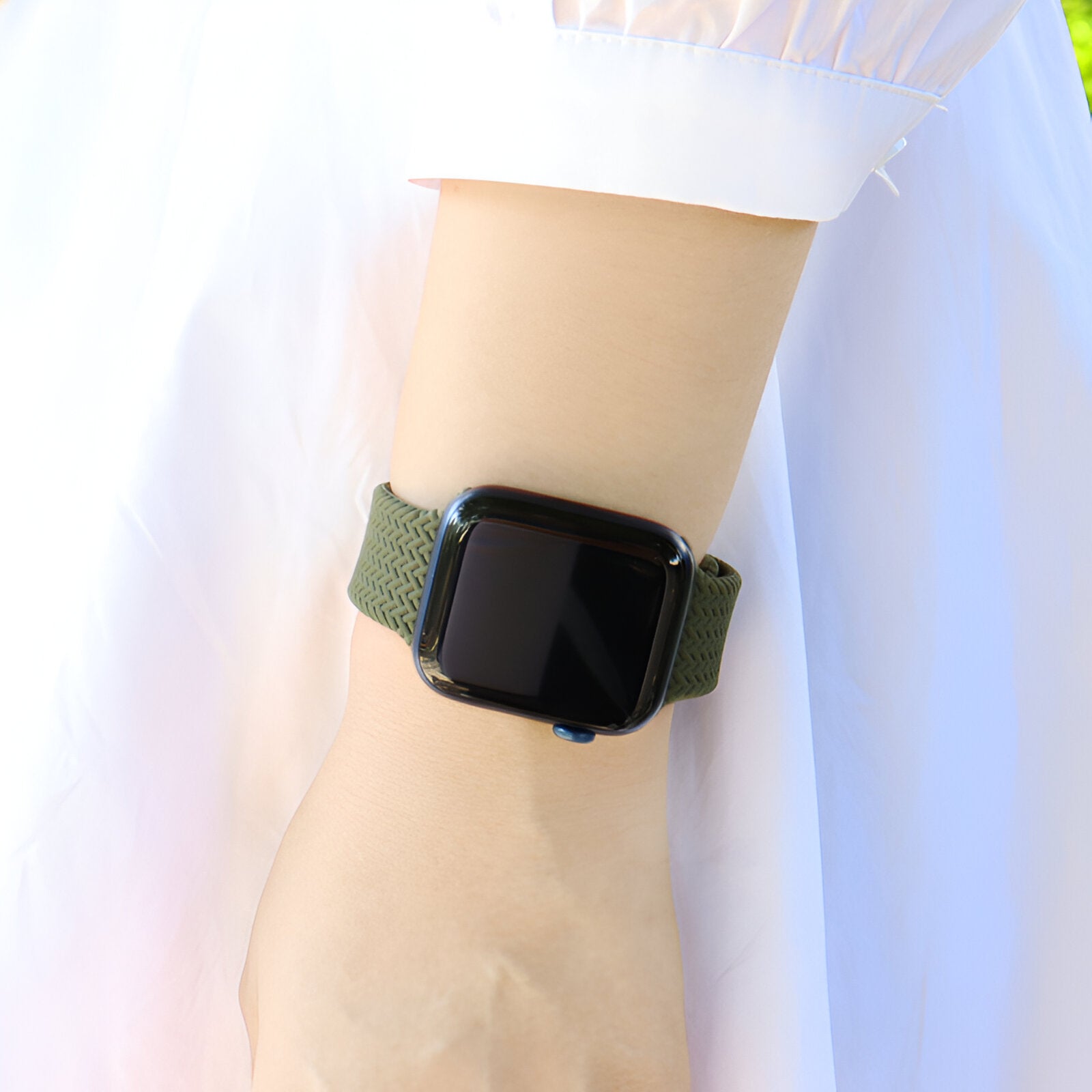 Bracelet de montre connectée, Apple Watch, en silicone tressé, pour femme, modèle Uma - La Boutique du Bracelet