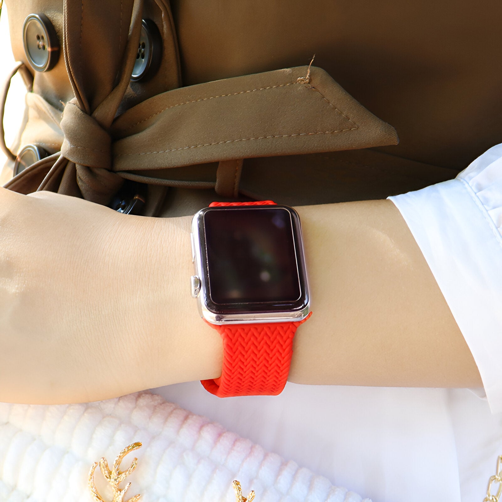 Bracelet de montre connectée, Apple Watch, en silicone tressé, pour femme, modèle Uma - La Boutique du Bracelet