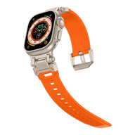 Bracelet Apple Watch thermoplastique orange avec boucle argent pour 43-49 mm.