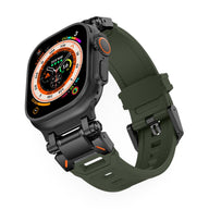 Bracelet Apple Watch mixte vert foncé en thermoplastique, boucle métallique noire mat.