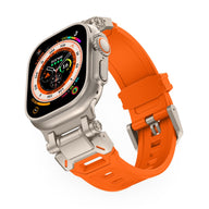 Bracelet Apple Watch thermoplastique orange avec boucle argentée, modèle Carmen, mixte.