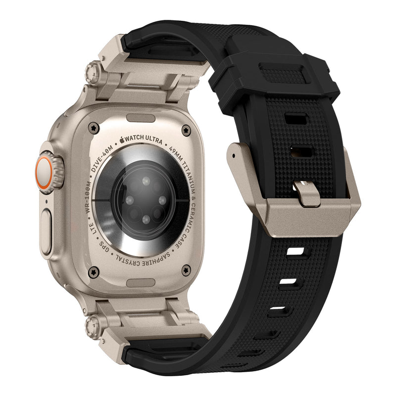 Bracelet Apple Watch modèle Carmen thermoplastique noir avec attache argentée adaptable 43-49 mm.