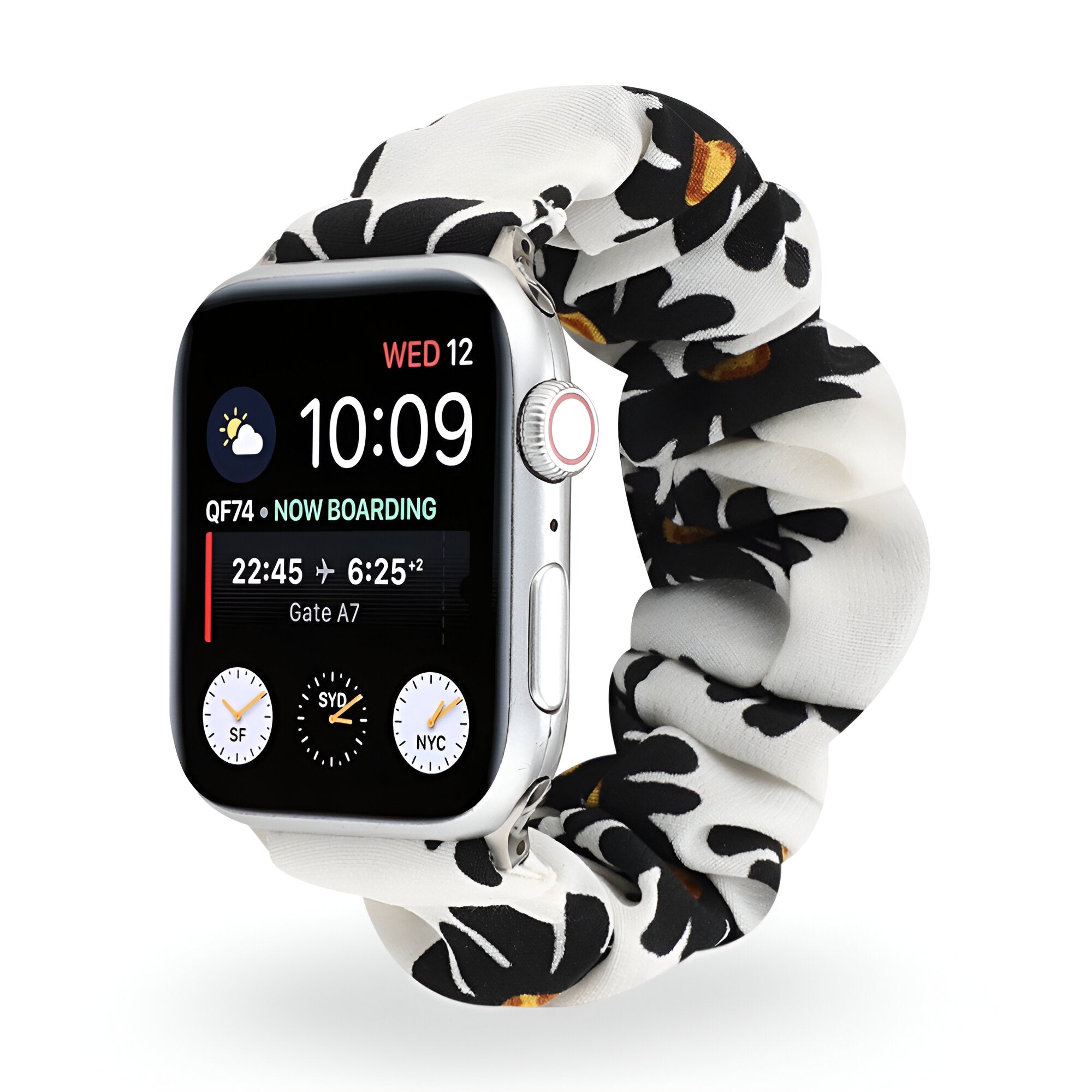 Bracelet de montre connectée, Apple Watch, en tissus élastique floral, pour femme, modèle Leyra - La Boutique du Bracelet