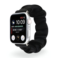 Bracelet élastique en tissu noir pour Apple Watch, style scrunchie, taille 38-42 mm.