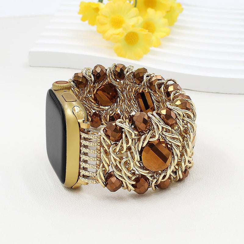 Bracelet de montre connectée, Apple Watch, pierres naturelles scintillantes alliées, pour femme, modèle Athéna - La Boutique du Bracelet