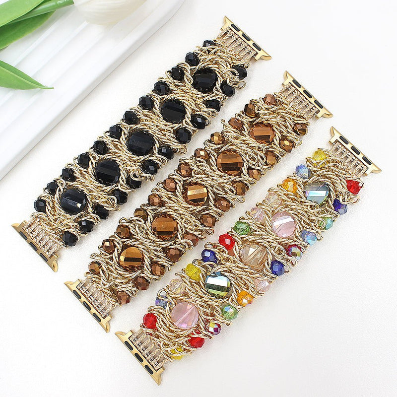 Bracelet de montre connectée, Apple Watch, pierres naturelles scintillantes alliées, pour femme, modèle Athéna - La Boutique du Bracelet