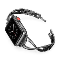 Bracelet Apple Watch noir pour femme en métal, serti d’oxydes de zirconium, modèle Initia.