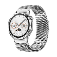 Bracelet de montre connectée en acier inoxydable argent, maille milanaise, compatible Huawei Watch modèle Omega.