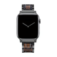 Bracelet en bois Guibourtia noir et marron pour Apple Watch, style naturel et élégant.
