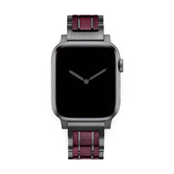 Bracelet en bois d’amarante bordeaux pour Apple Watch, style masculin et élégant.