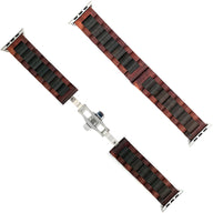 Bracelet en bois naturel rose et ébène noir pour Apple Watch, fermoir déployant argenté, élégant pour homme.