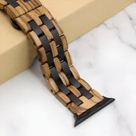 Bracelet pour Apple Watch en bois zébrano et ébène noir, fini naturel et élégant, homme.