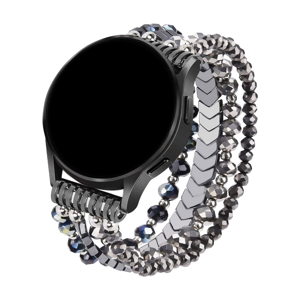 Bracelet de montre connecté gris en cristaux scintillants à trois rangs pour Samsung Galaxy Watch.