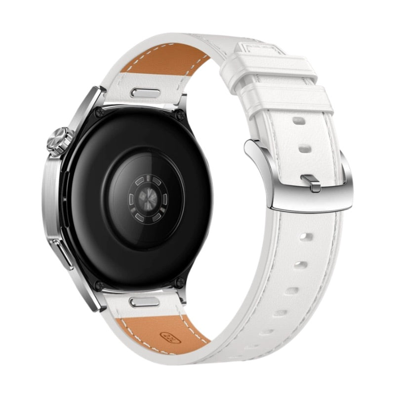 Bracelet de montre connectée en cuir blanc avec boucle argentée pour Huawei Watch Lujo.
