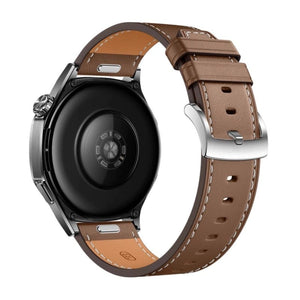 Bracelet montre connectée en cuir marron avec boucle argentée pour Huawei Watch Lujo.