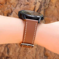 Bracelet de montre en cuir marron avec surpiqûres blanches, pour Huawei Watch noir.