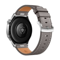 Bracelet en cuir gris clair pour montre Huawei Watch, boucle en acier inoxydable, coutures assorties.