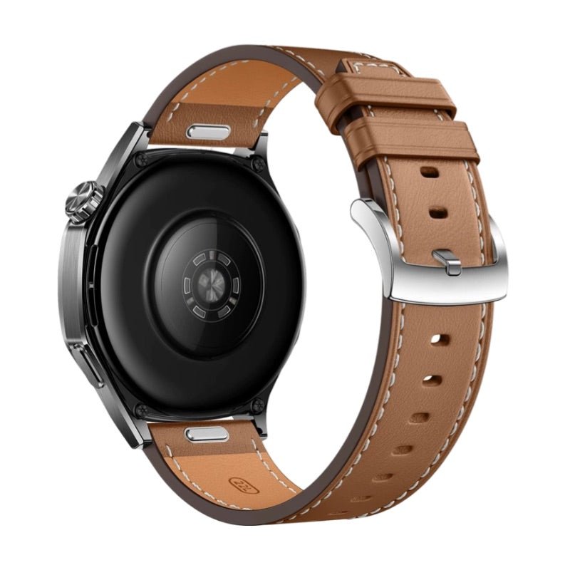 Bracelet de montre en cuir marron clair pour Huawei Watch, boucle métallique argentée.