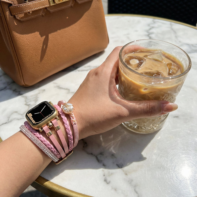 Mehrreihiges Armband für Smartwatch, Apple Watch, goldfarben und Süßwasserperle, für Damen, Modell Arix