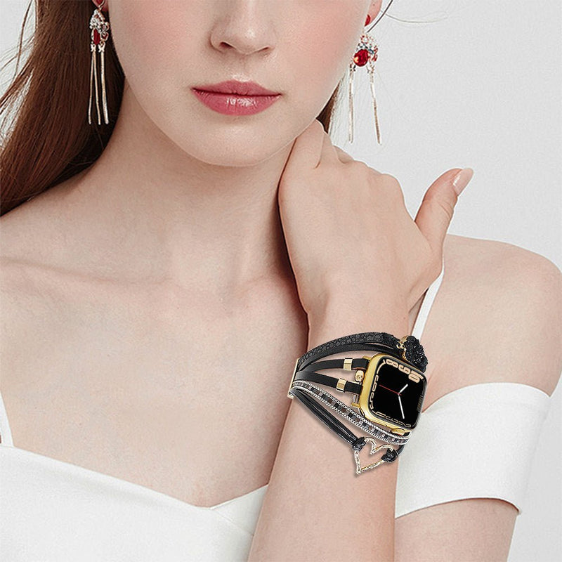 Bracelet de montre connectée multi - rangs, Apple Watch, orné d'un cœur et d'une pierre, pour femme, modèle Lazara - La Boutique du Bracelet