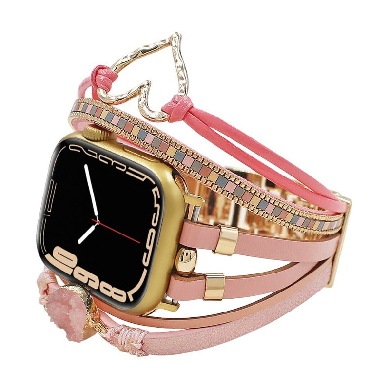 Bracelet de montre connectée multi - rangs, Apple Watch, orné d'un cœur et d'une pierre, pour femme, modèle Lazara - La Boutique du Bracelet