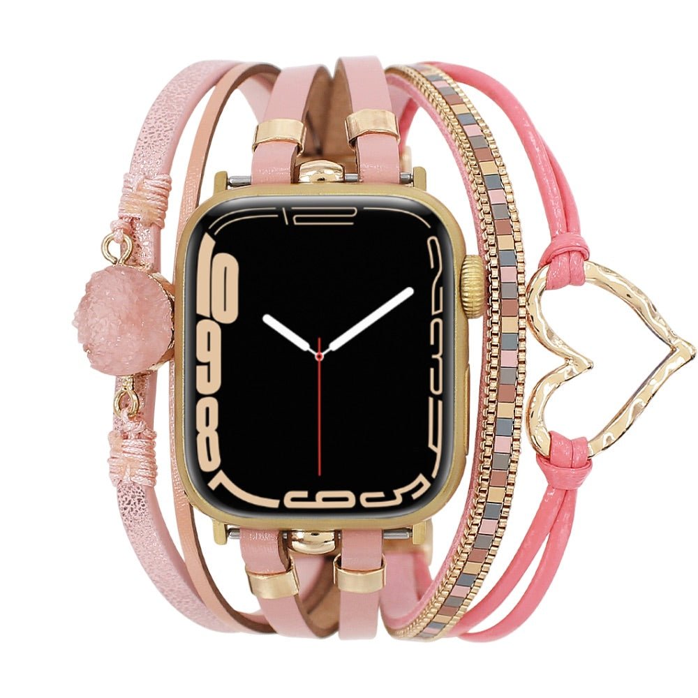 Bracelet de montre connectée multi - rangs, Apple Watch, orné d'un cœur et d'une pierre, pour femme, modèle Lazara - La Boutique du Bracelet