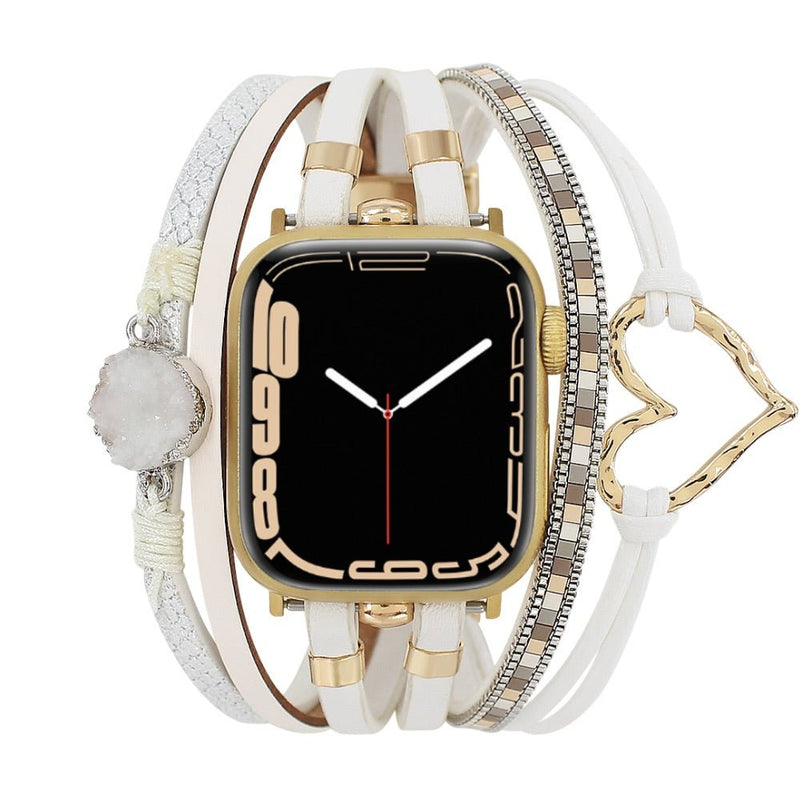 Bracelet de montre connectée multi - rangs, Apple Watch, orné d'un cœur et d'une pierre, pour femme, modèle Lazara - La Boutique du Bracelet