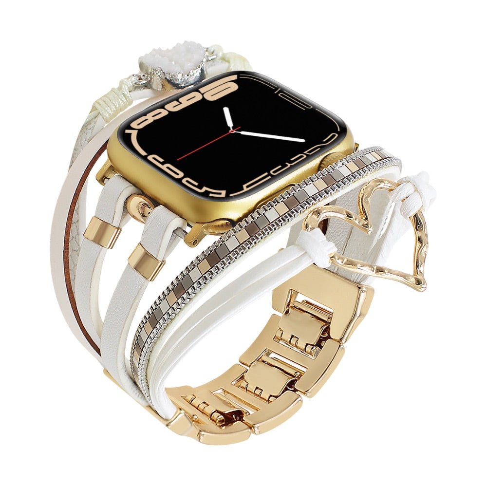 Bracelet de montre connectée multi - rangs, Apple Watch, orné d'un cœur et d'une pierre, pour femme, modèle Lazara - La Boutique du Bracelet