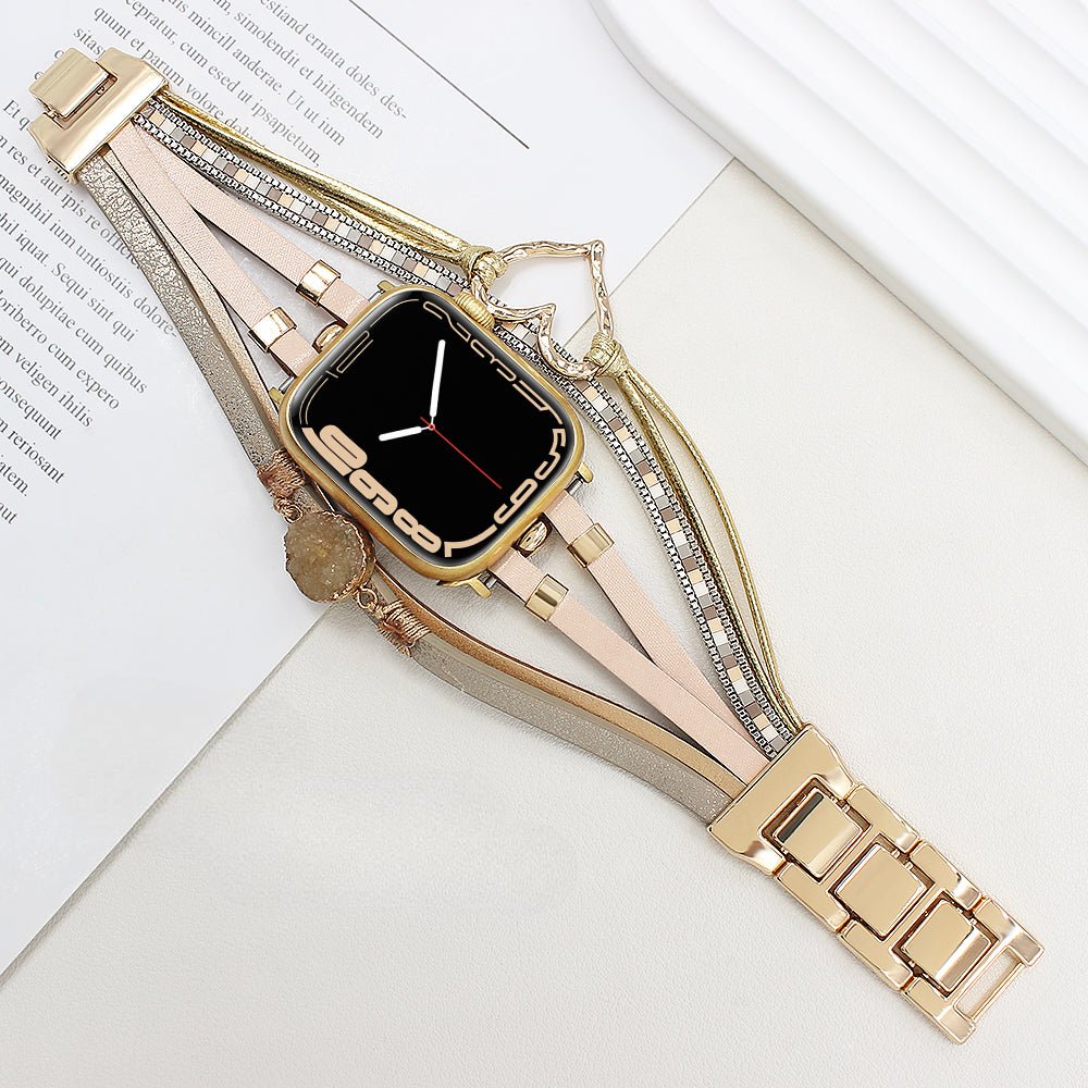 Bracelet de montre connectée multi - rangs, Apple Watch, orné d'un cœur et d'une pierre, pour femme, modèle Lazara - La Boutique du Bracelet