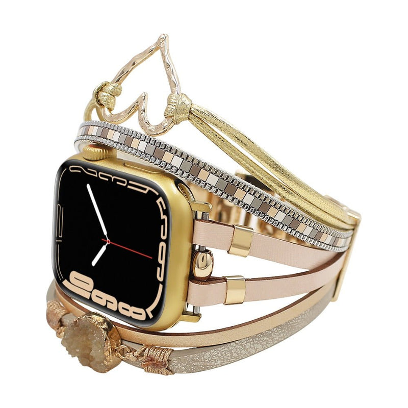 Bracelet de montre connectée multi - rangs, Apple Watch, orné d'un cœur et d'une pierre, pour femme, modèle Lazara - La Boutique du Bracelet