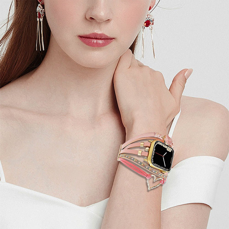 Bracelet de montre connectée multi - rangs, Apple Watch, orné d'un cœur et d'une pierre, pour femme, modèle Lazara - La Boutique du Bracelet