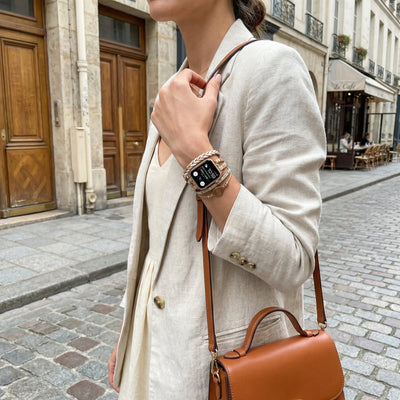 Mehrreihiges Armband für Apple Watch, geflochtene Bänder und zentraler Stein, für Damen, Modell Adla