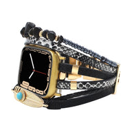 Bracelet de montre connectée multi - rangs, Apple Watch, pierres naturelles et plume, pour femme, modèle Lyxia - La Boutique du Bracelet