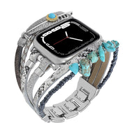 Bracelet de montre connectée multi - rangs, Apple Watch, pierres naturelles et plume, pour femme, modèle Lyxia - La Boutique du Bracelet